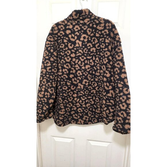 Koolaburra By UGG Womens 2X Leopard Print Sherpa Fleece Pullover Jacket With Hal - Picture 3 of 8